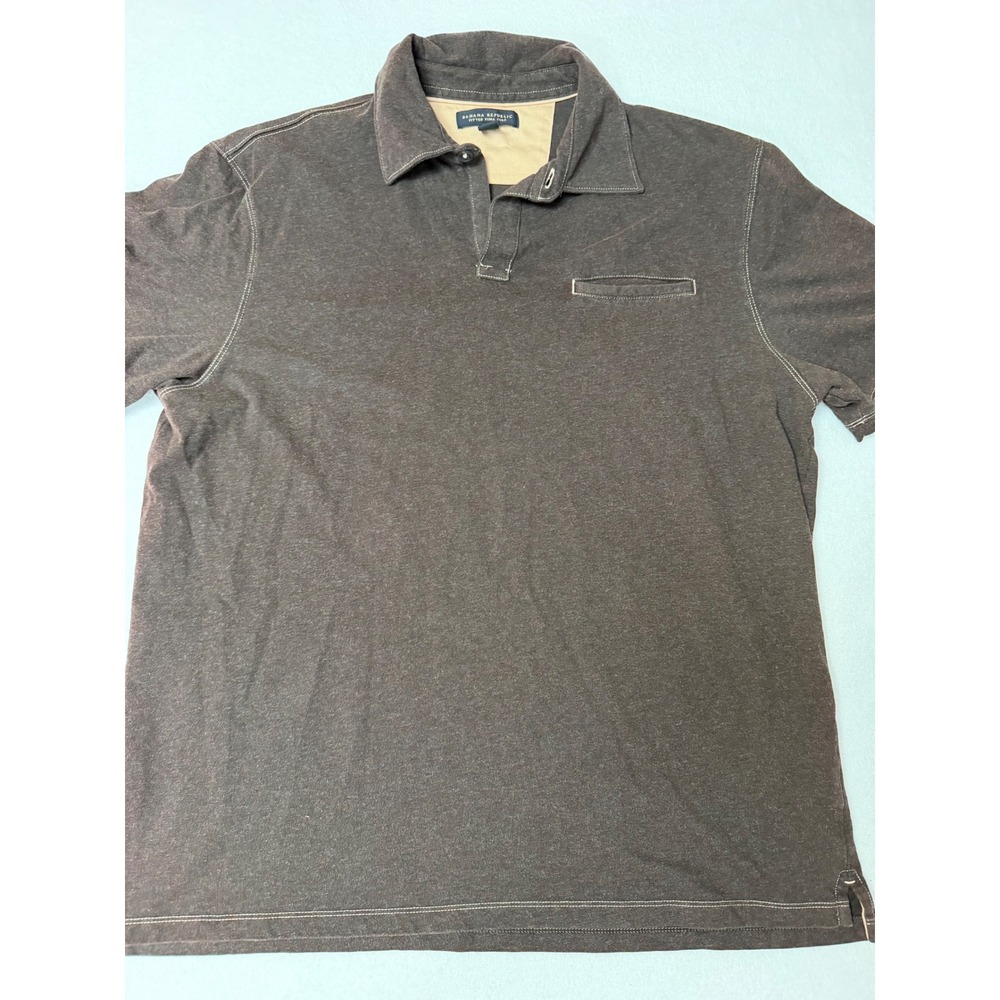 Banana Republic Mens Fitted Pima Polo Shirt brown Contrast Stitch Large